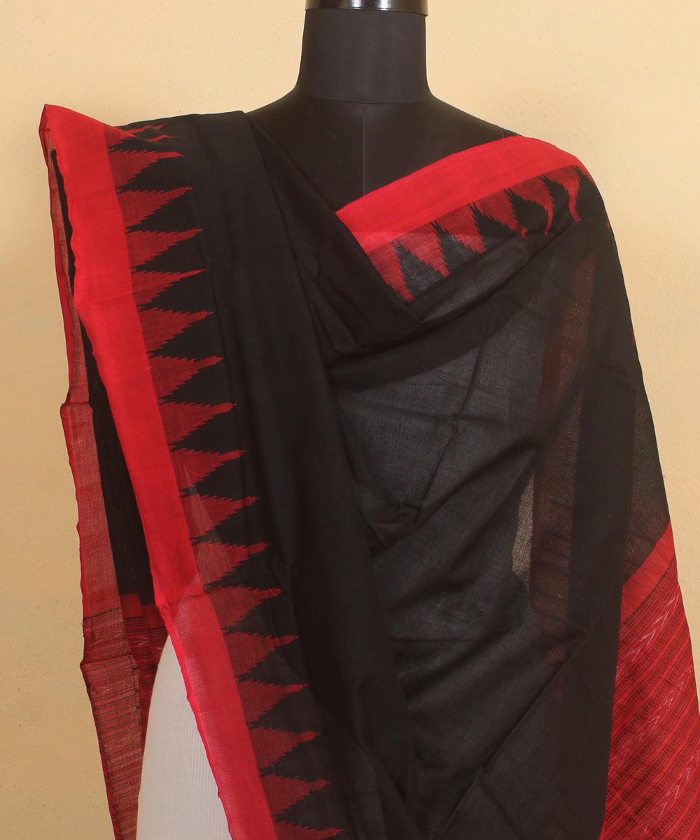 Black red handwoven cotton sambalpuri dupatta