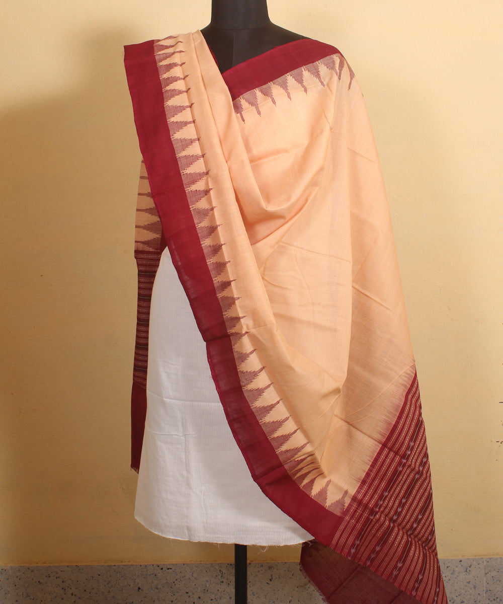 Beige maroon handwoven cotton sambalpuri dupatta