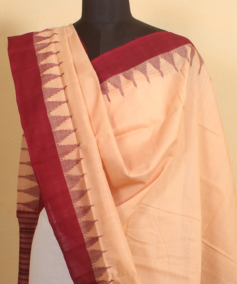 Beige maroon handwoven cotton sambalpuri dupatta