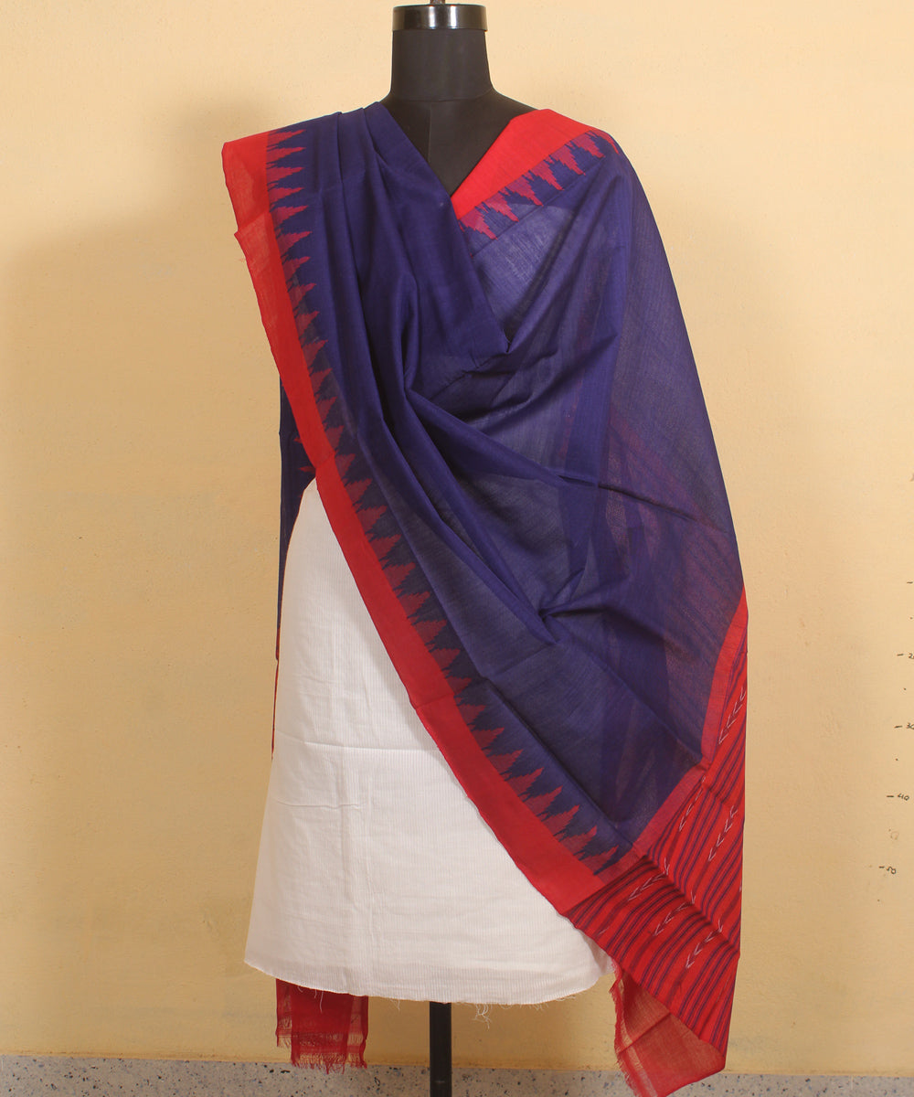 Navy blue maroon handwoven cotton sambalpuri dupatta