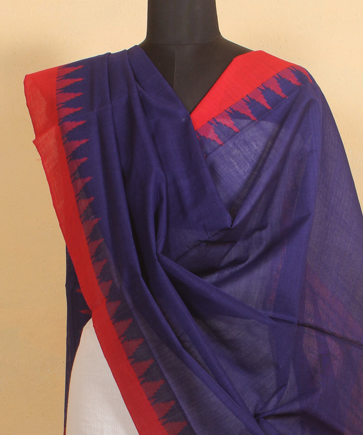 Navy blue maroon handwoven cotton sambalpuri dupatta
