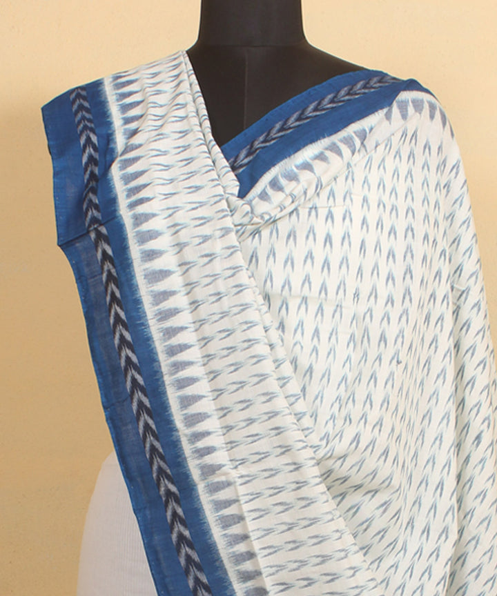 White air force blue handwoven cotton sambalpuri dupatta