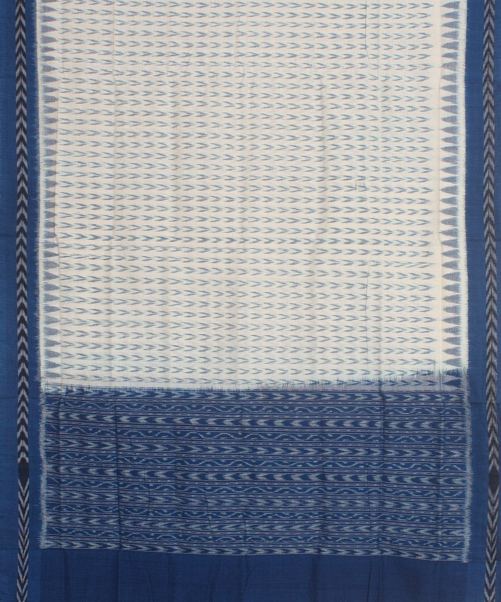White air force blue handwoven cotton sambalpuri dupatta