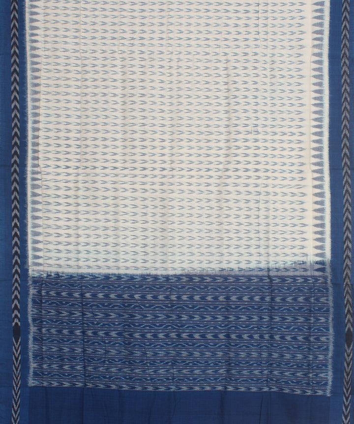 White air force blue handwoven cotton sambalpuri dupatta