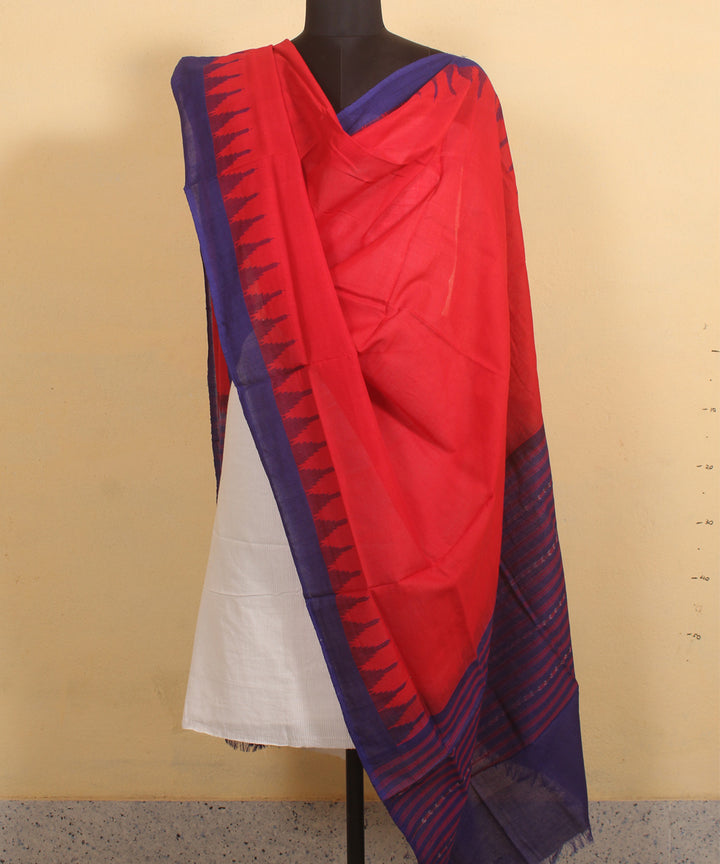 Red navy blue handwoven cotton sambalpuri dupatta