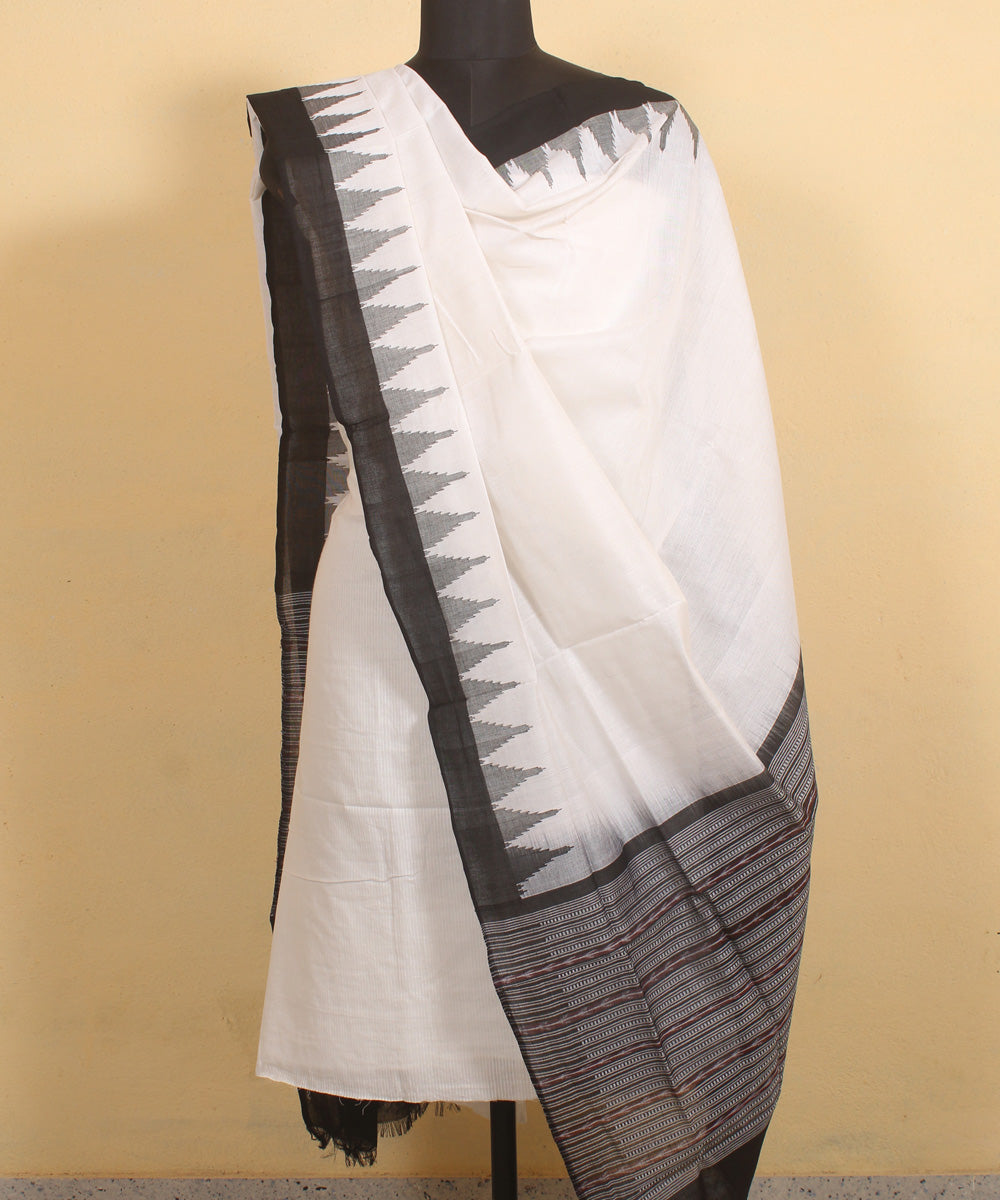 White black handwoven cotton sambalpuri dupatta