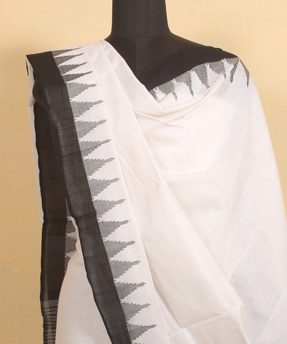 White black handwoven cotton sambalpuri dupatta