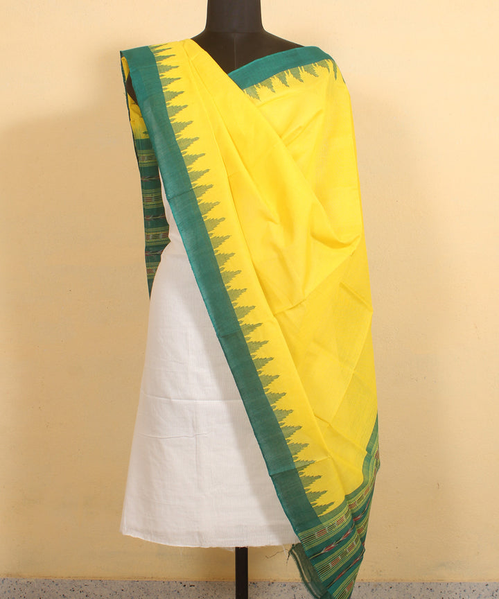 Yellow light green handwoven cotton sambalpuri dupatta