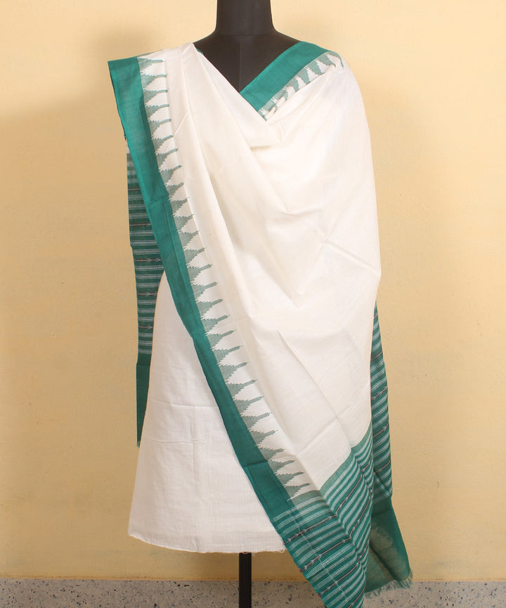 White light green handwoven cotton sambalpuri dupatta