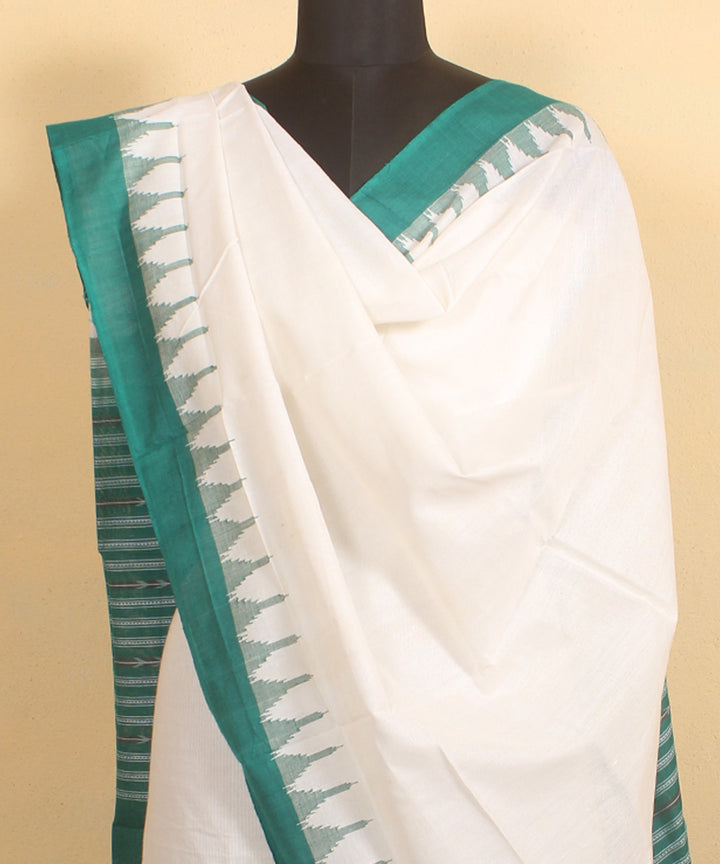 White light green handwoven cotton sambalpuri dupatta