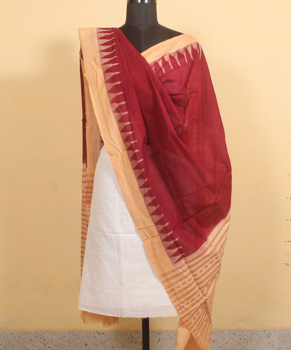 Maroon beige handwoven cotton sambalpuri dupatta