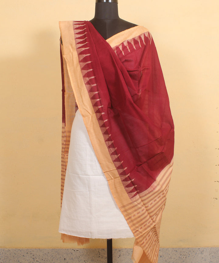 Maroon beige handwoven cotton sambalpuri dupatta