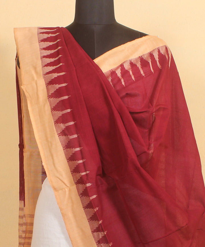 Maroon beige handwoven cotton sambalpuri dupatta