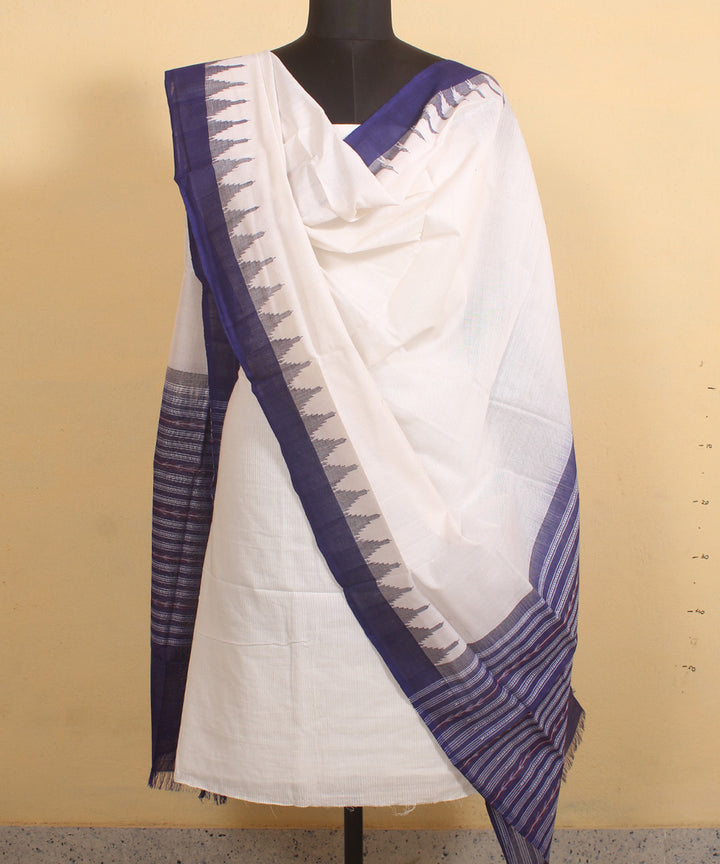 White blue handwoven cotton sambalpuri dupatta