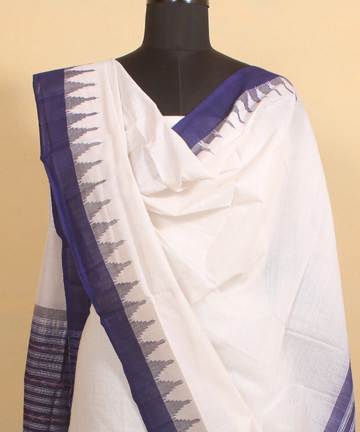 White blue handwoven cotton sambalpuri dupatta