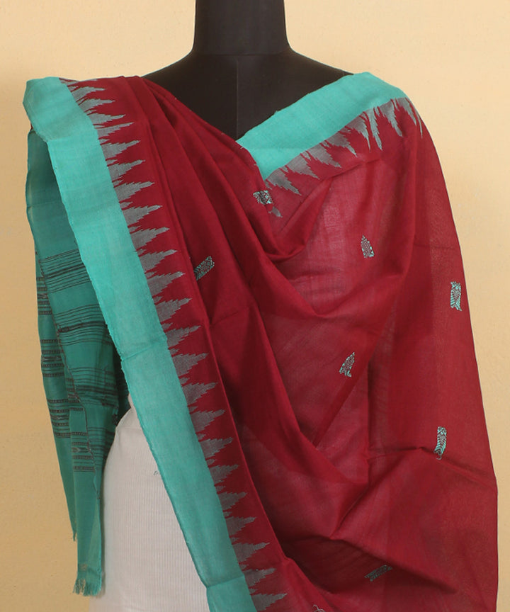 Maroon light green handwoven cotton sambalpuri dupatta