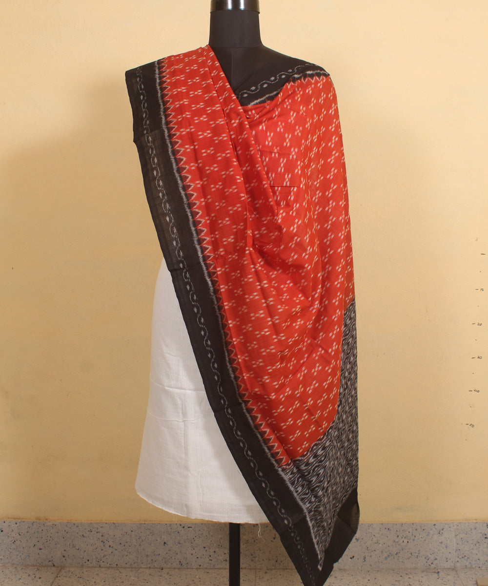 Rust black handwoven cotton sambalpuri dupatta