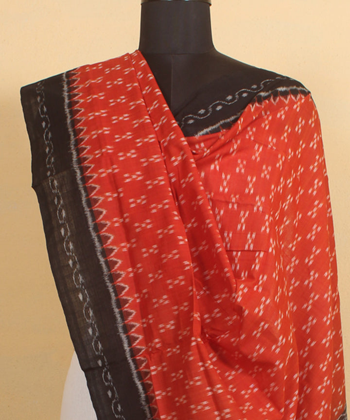 Rust black handwoven cotton sambalpuri dupatta