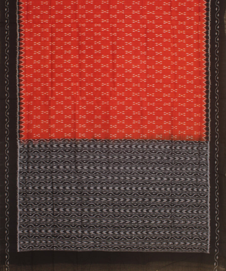 Rust black handwoven cotton sambalpuri dupatta