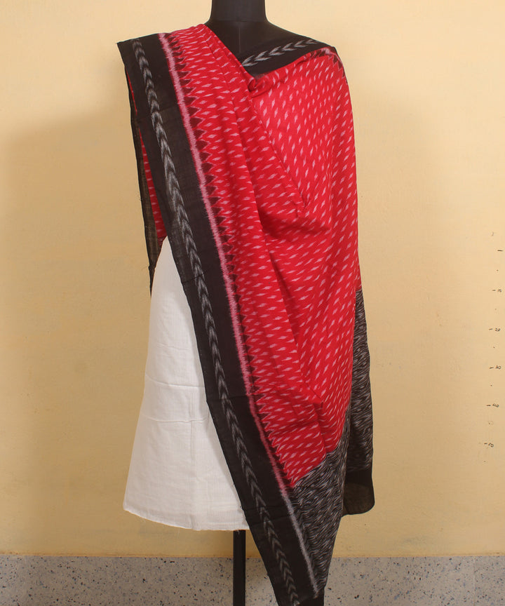 Carmine red black handwoven cotton sambalpuri dupatta