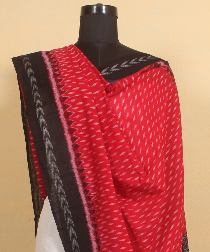 Carmine red black handwoven cotton sambalpuri dupatta