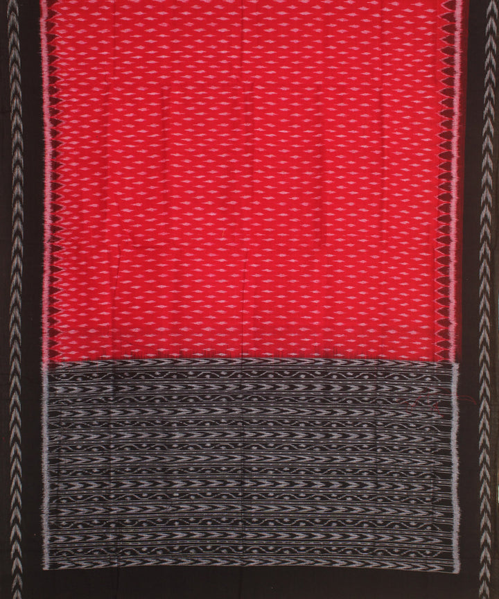 Carmine red black handwoven cotton sambalpuri dupatta