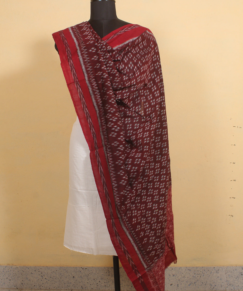 Deep maroon handwoven cotton sambalpuri dupatta