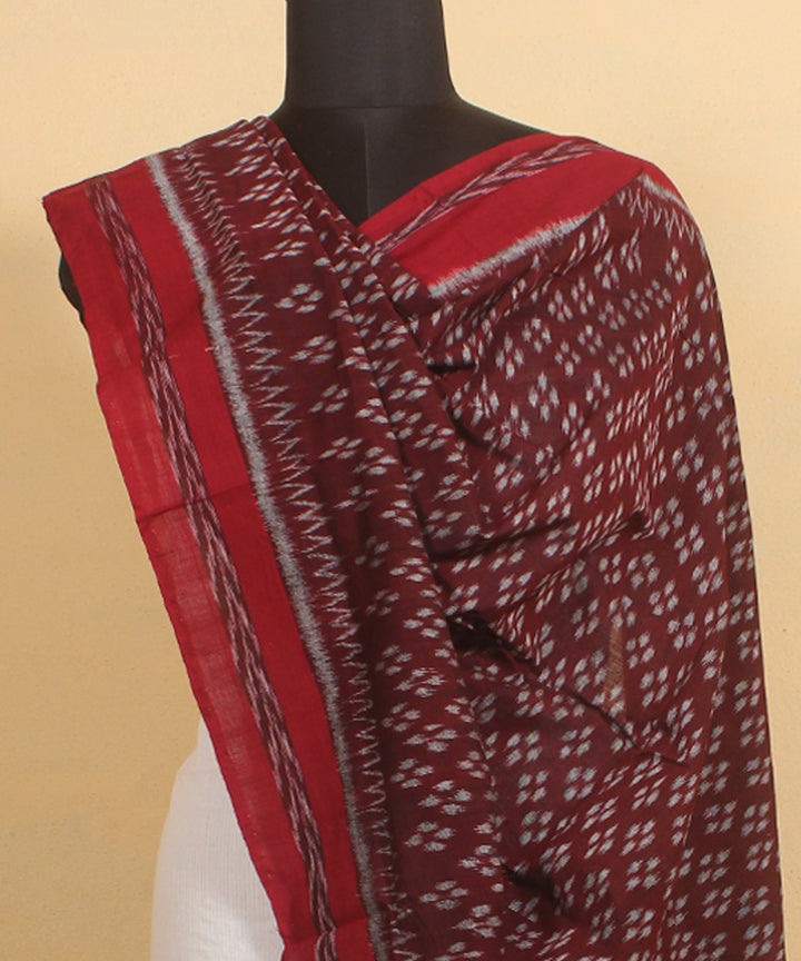 Deep maroon handwoven cotton sambalpuri dupatta