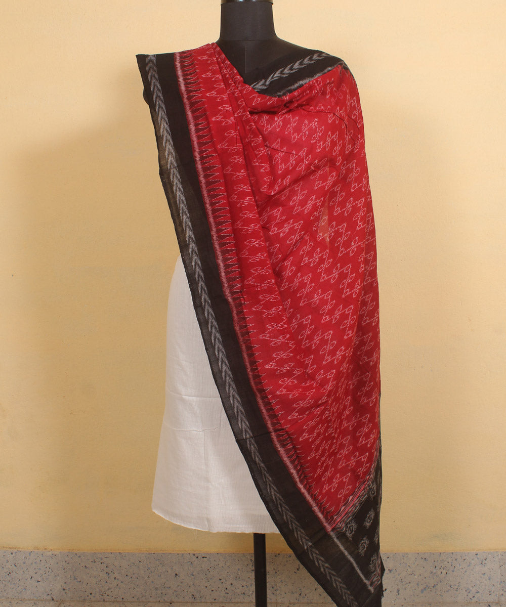 Maroon black handwoven sambalpuri cotton dupatta