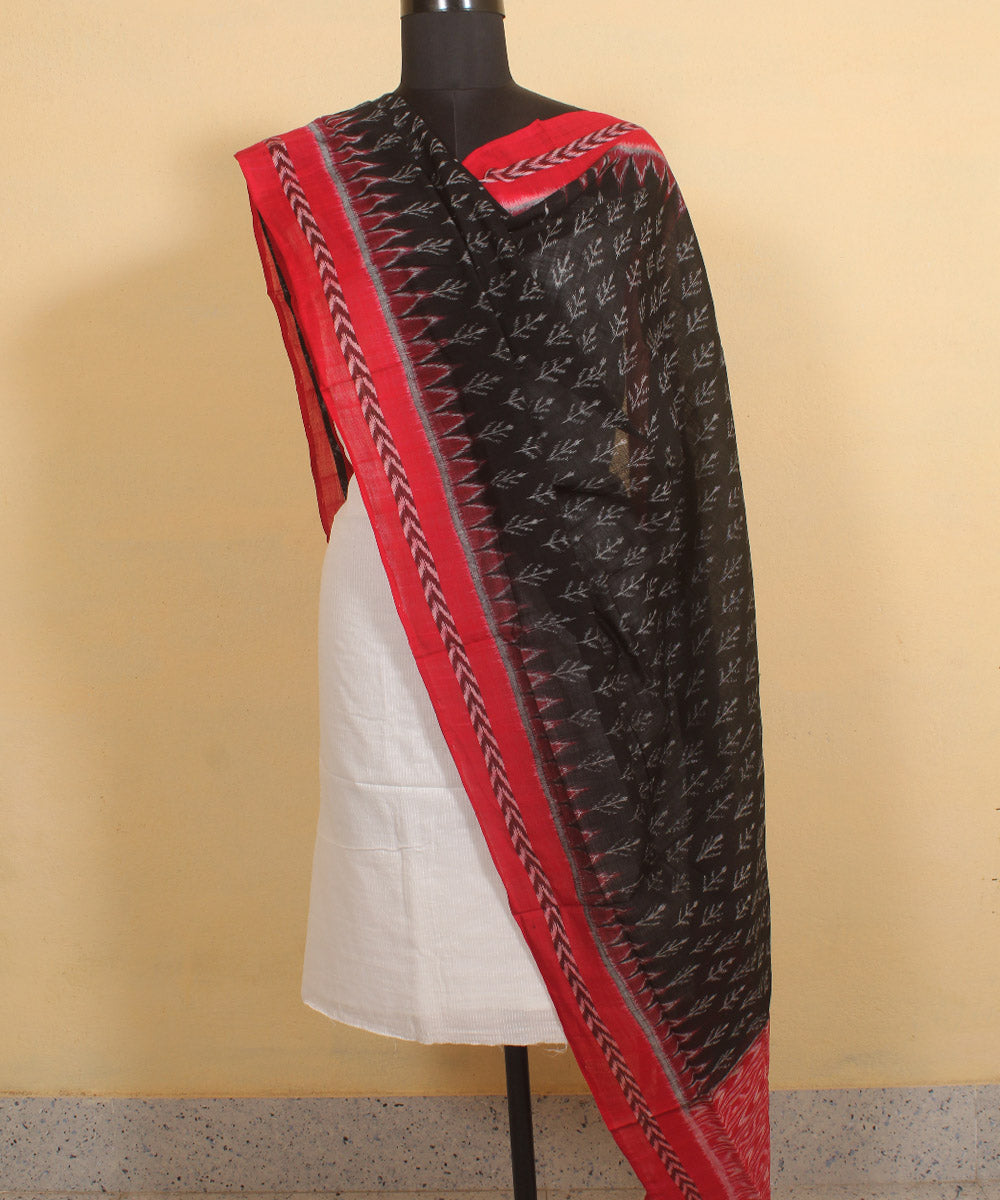 Black maroon handwoven cotton sambalpuri dupatta