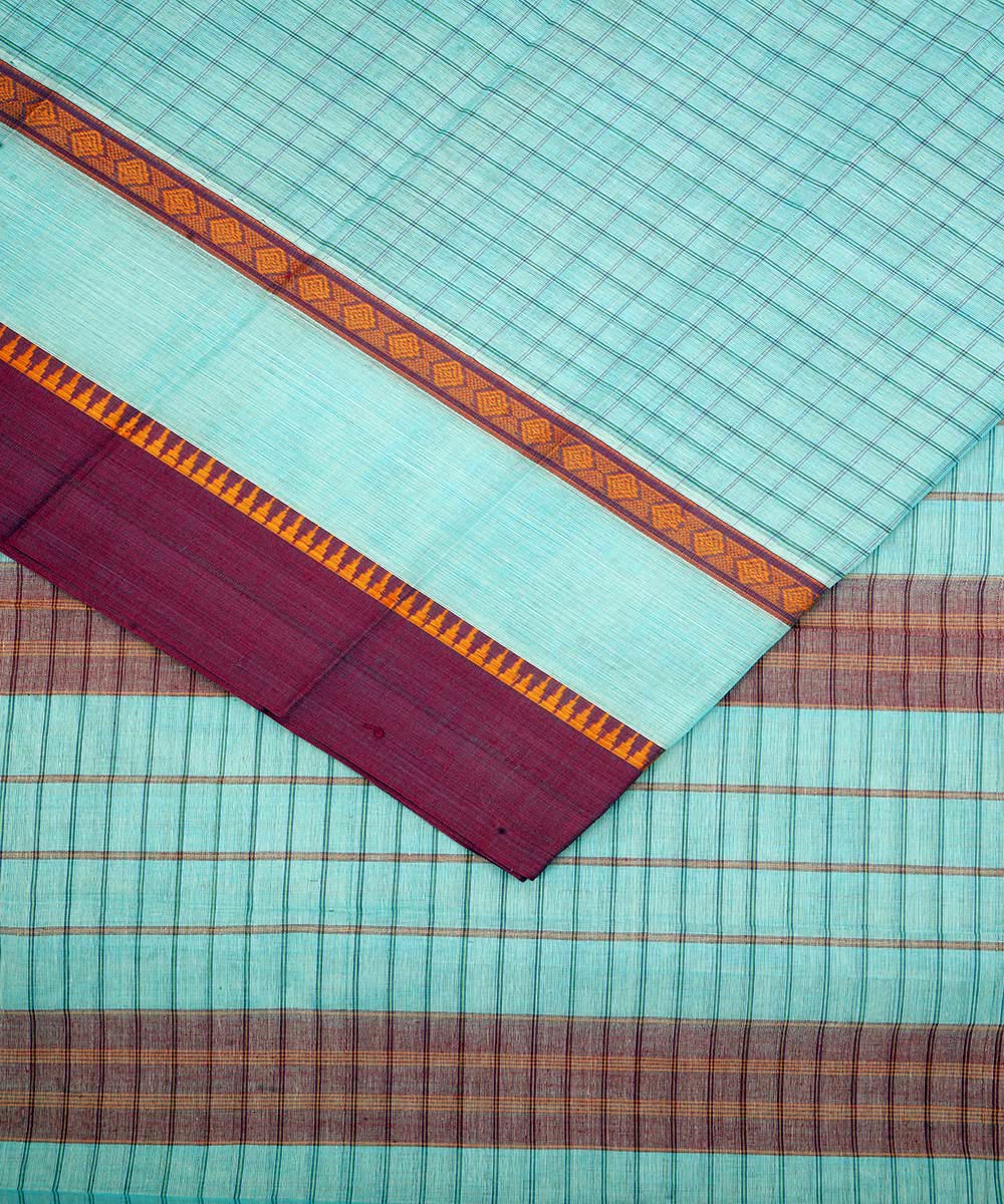 Light blue narayanapet handwoven cotton saree