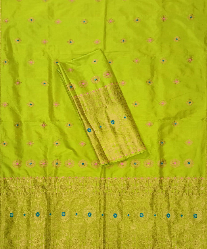 Lemmon yellow golden silk handloom assam mekhela chador