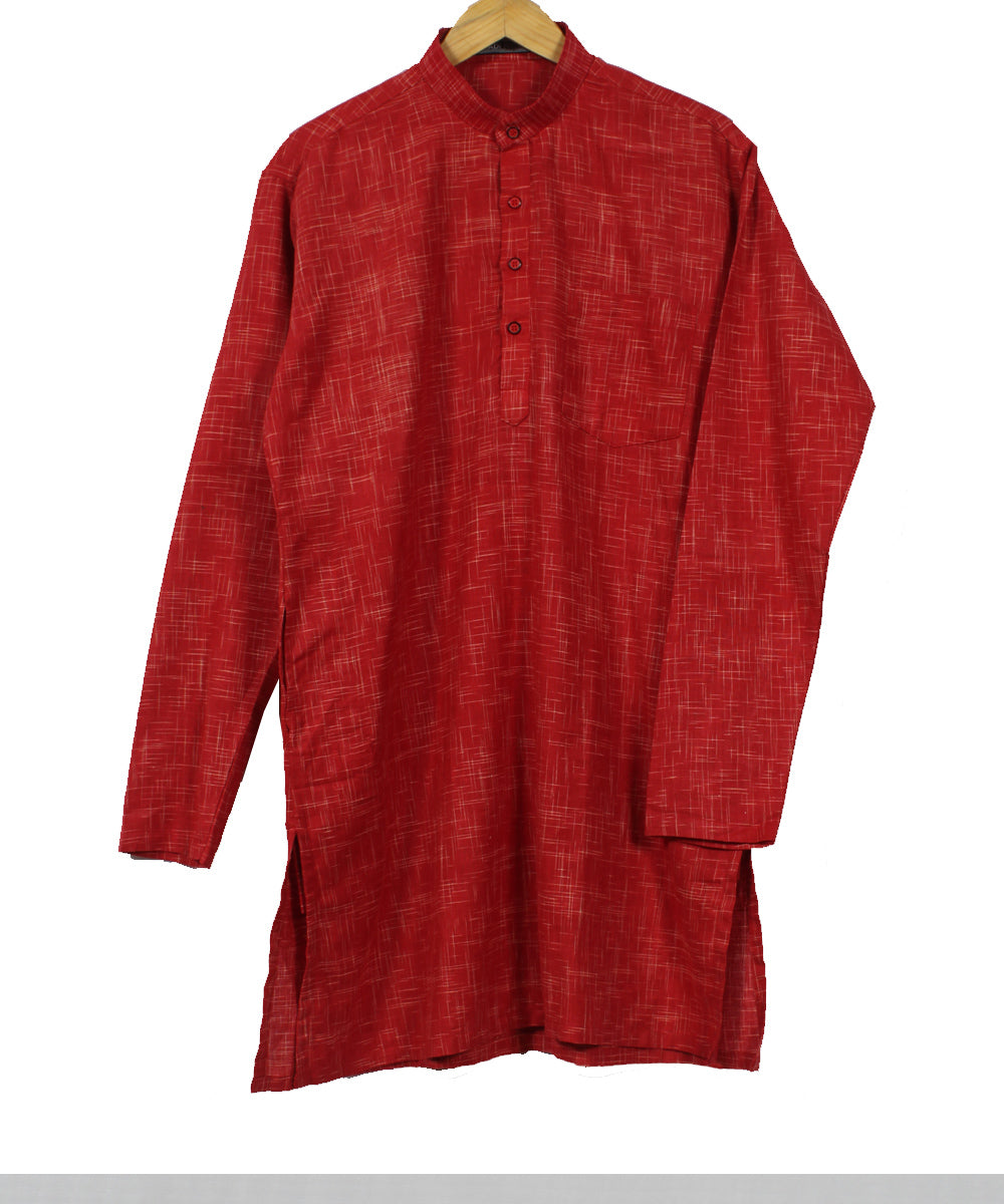 Dark red handwoven khadi cotton long kurta GoSwadeshi