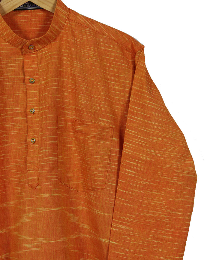 Orange yellow handwoven khadi cotton long kurta