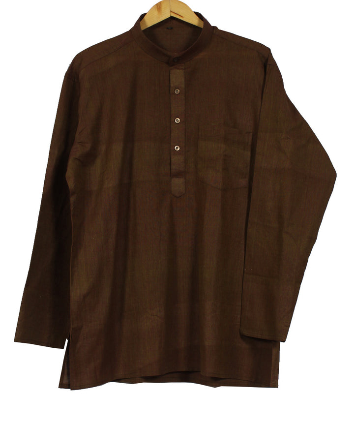 Brown handwoven khadi cotton long kurta