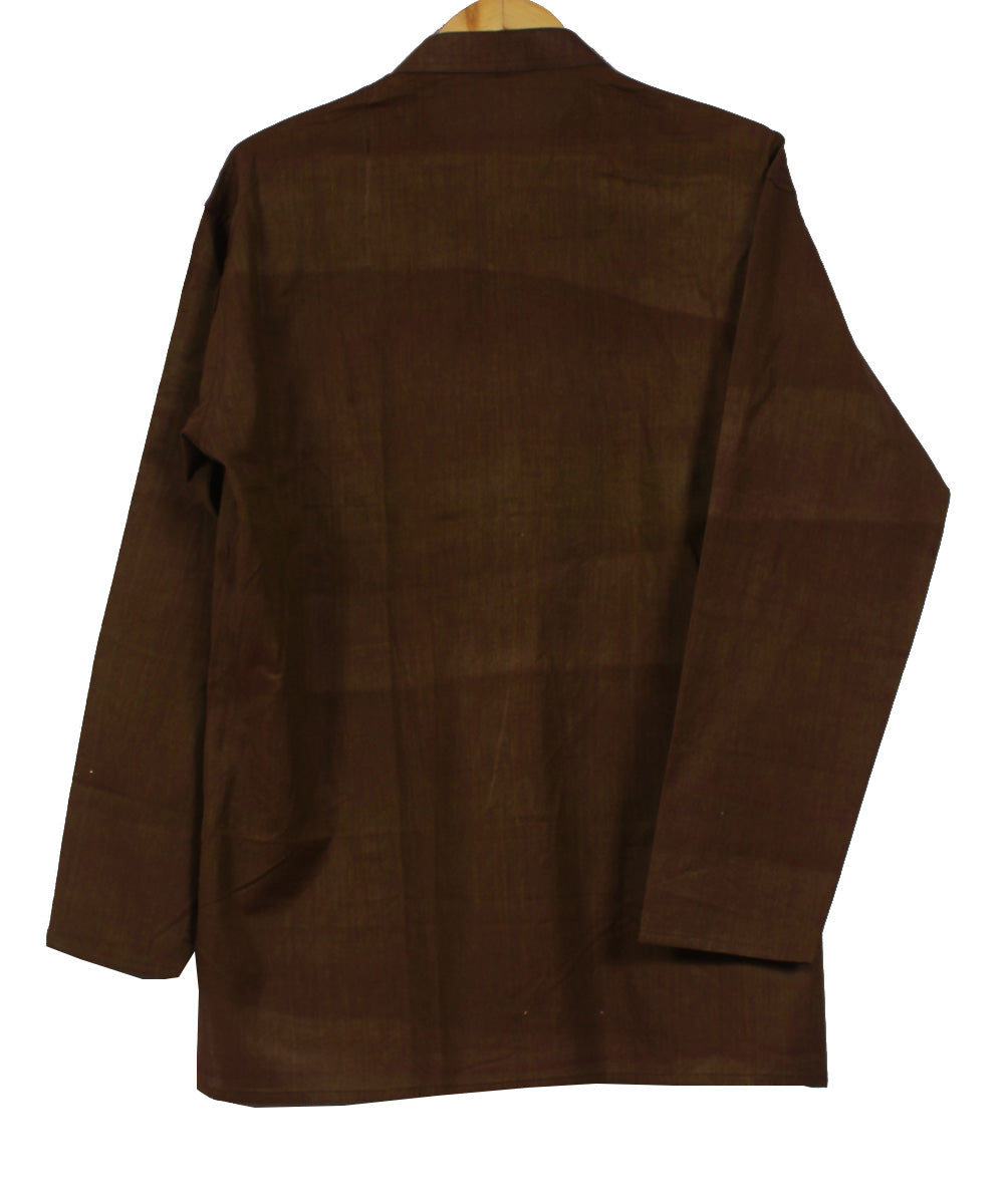 Brown handwoven khadi cotton long kurta