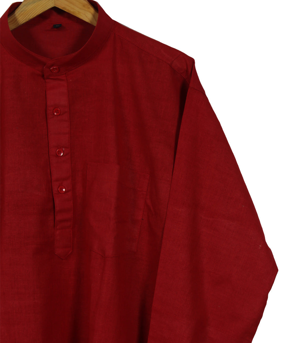 Red handwoven khadi cotton long kurta