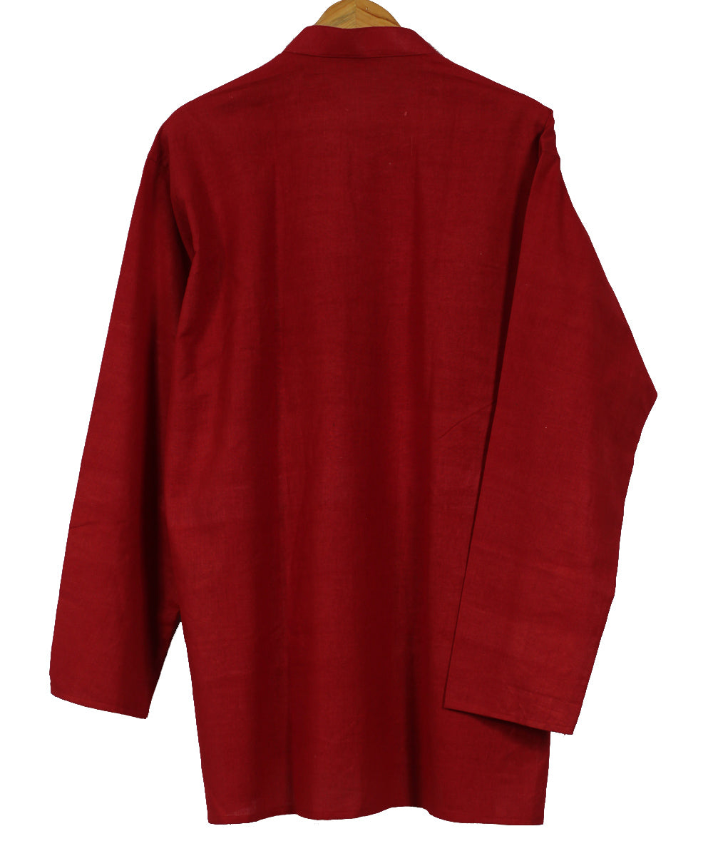 Red handwoven khadi cotton long kurta