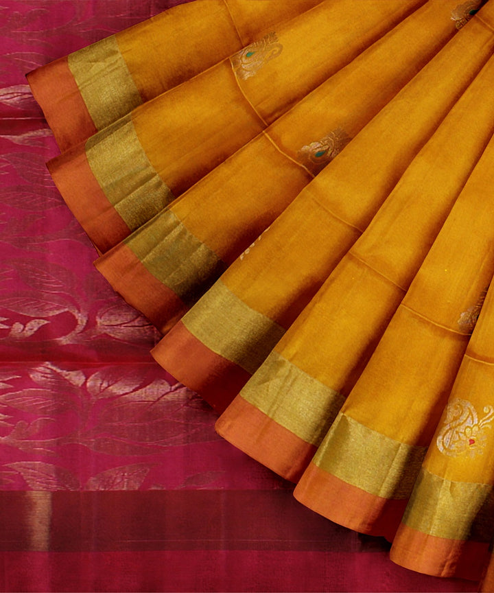 Orange pink pallu silk handloom karnataka saree