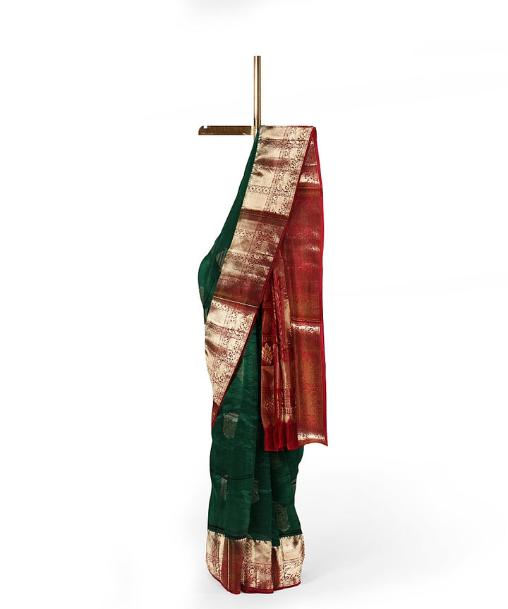 Dark green red pallu handloom karnataka silk saree