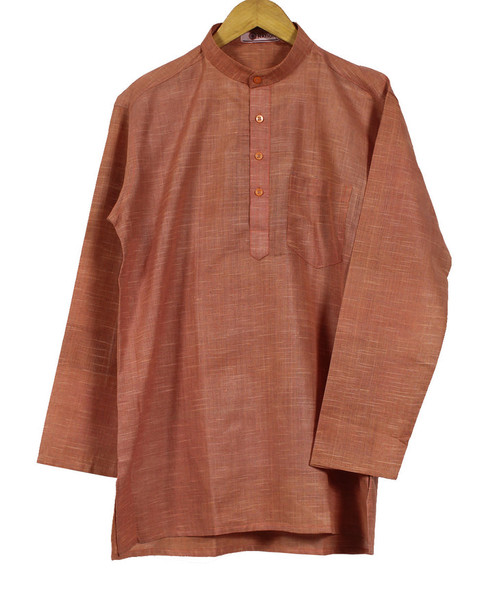 Peach hand woven khadi cotton long kurta