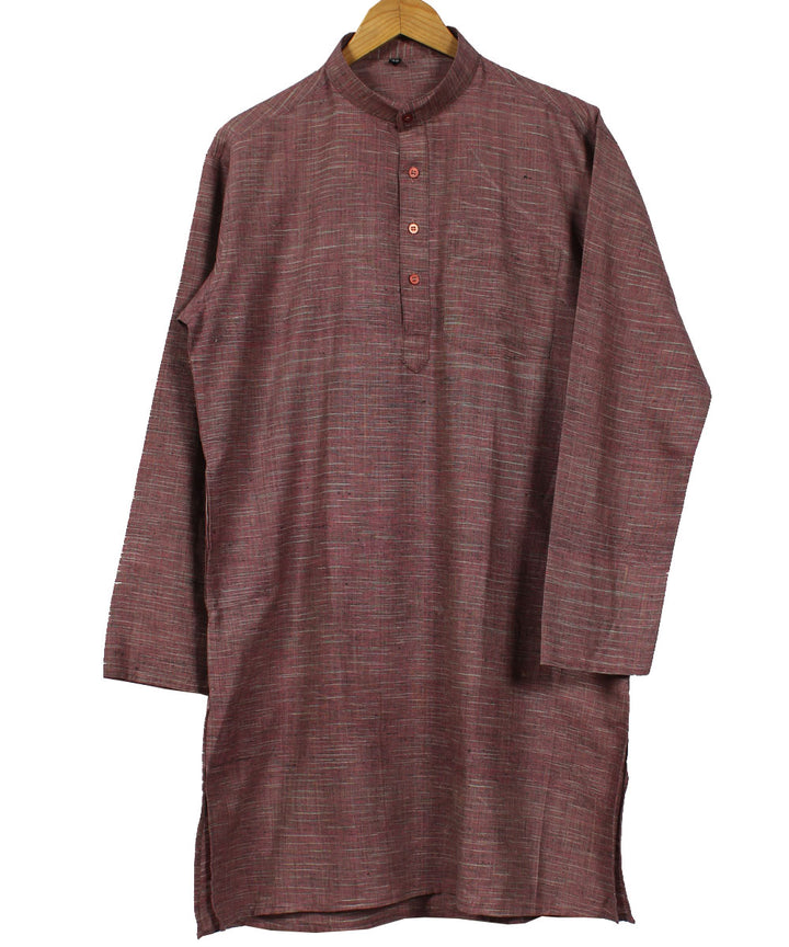 Mauve handwoven khadi cotton stripes long kurta