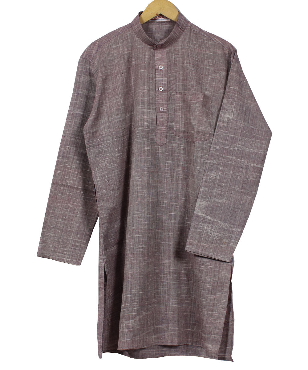 Mauve hand woven khadi cotton white line long kurta