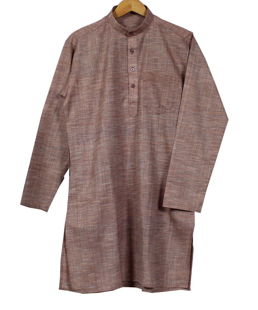 Peach handwoven khadi cotton stripes long kurta