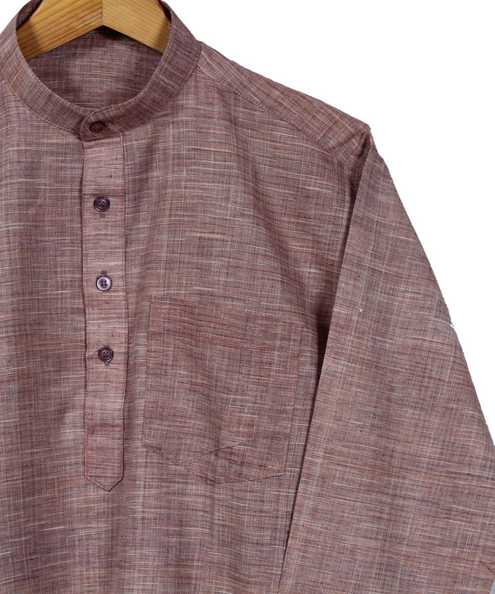 Peach handwoven khadi cotton stripes long kurta