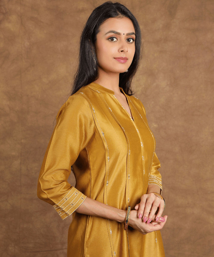 Yellow handwoven chanderi cotton silk kurta set
