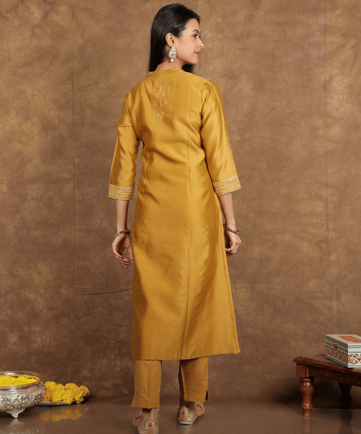 Yellow handwoven chanderi cotton silk kurta set