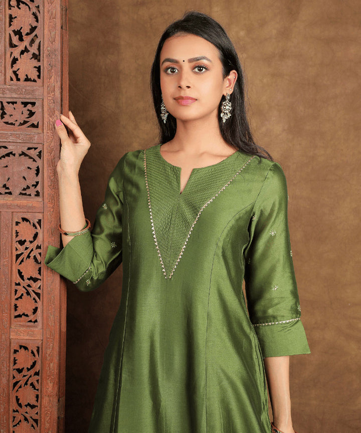 Green handwoven cotton silk chanderi kurta set