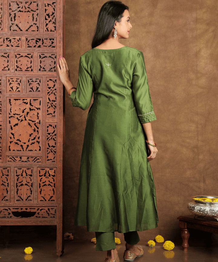 Green handwoven cotton silk chanderi kurta set