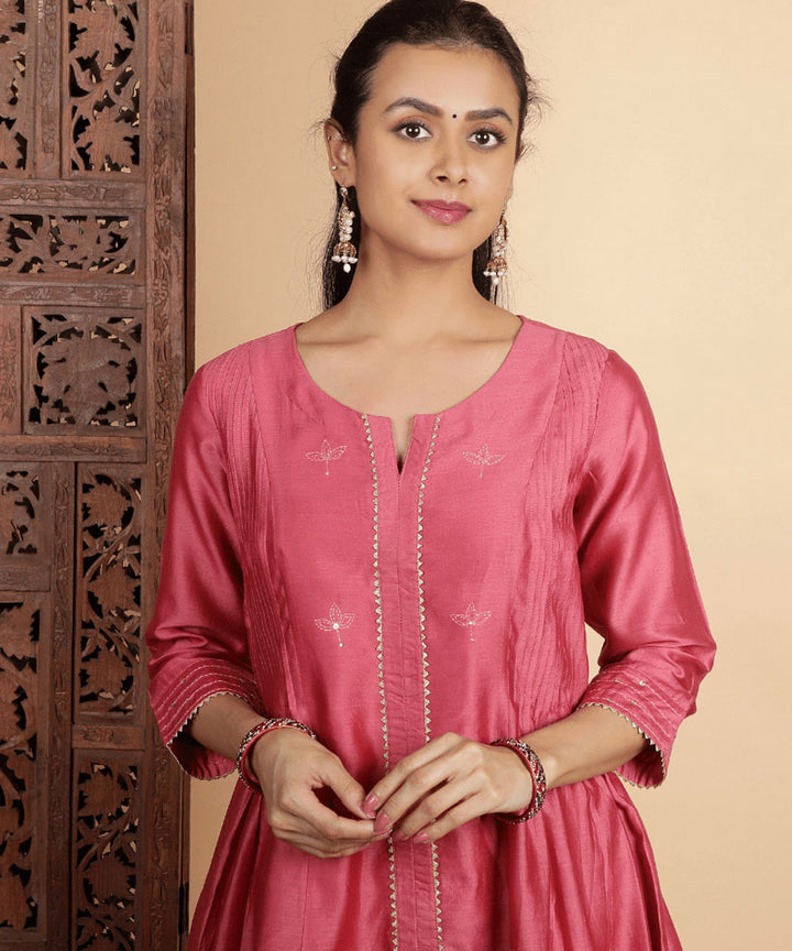 Pink handwoven cotton silk chanderi kurta set
